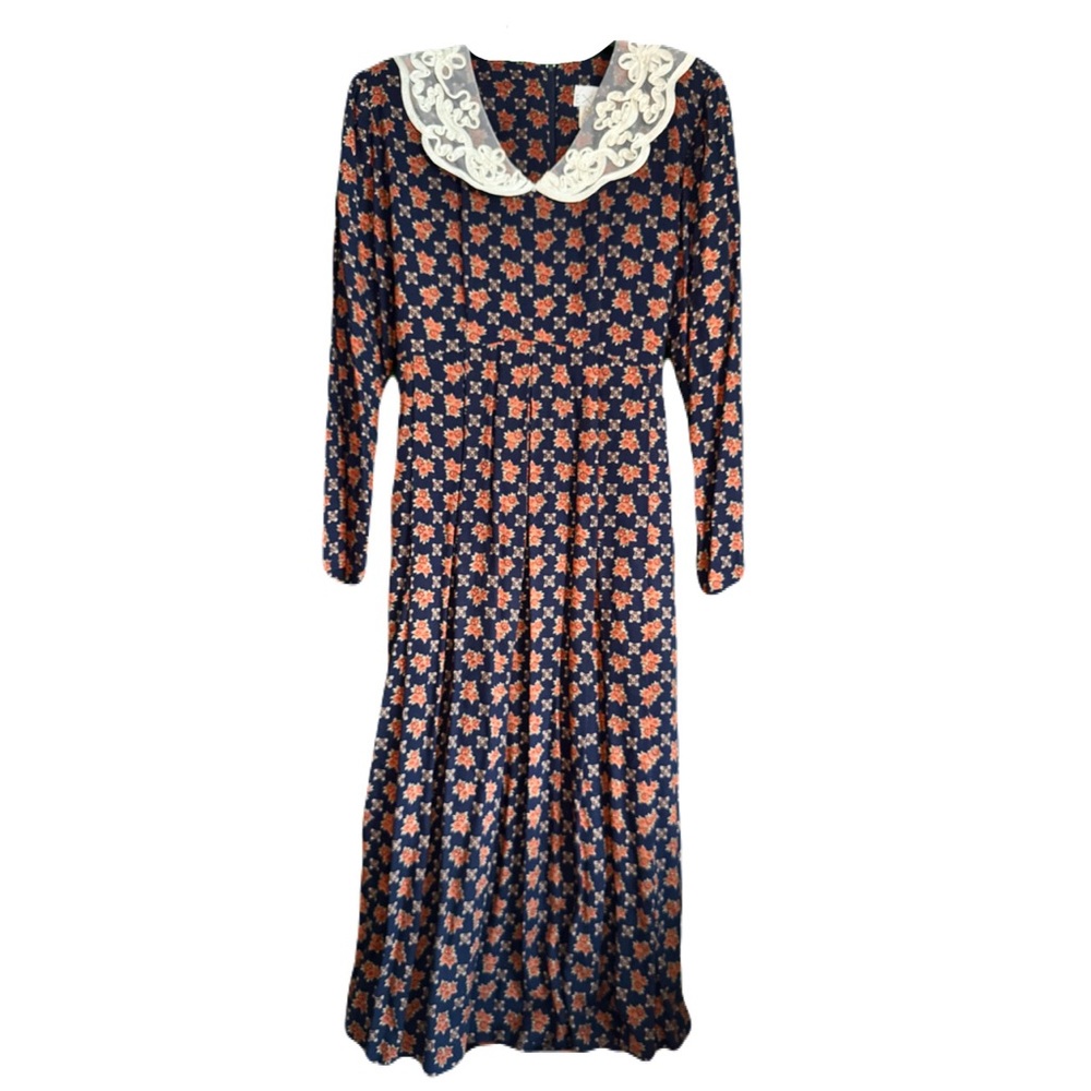 Vintage 90's Expo Floral Long Dress size 12 peter pan collar 1930s inspired